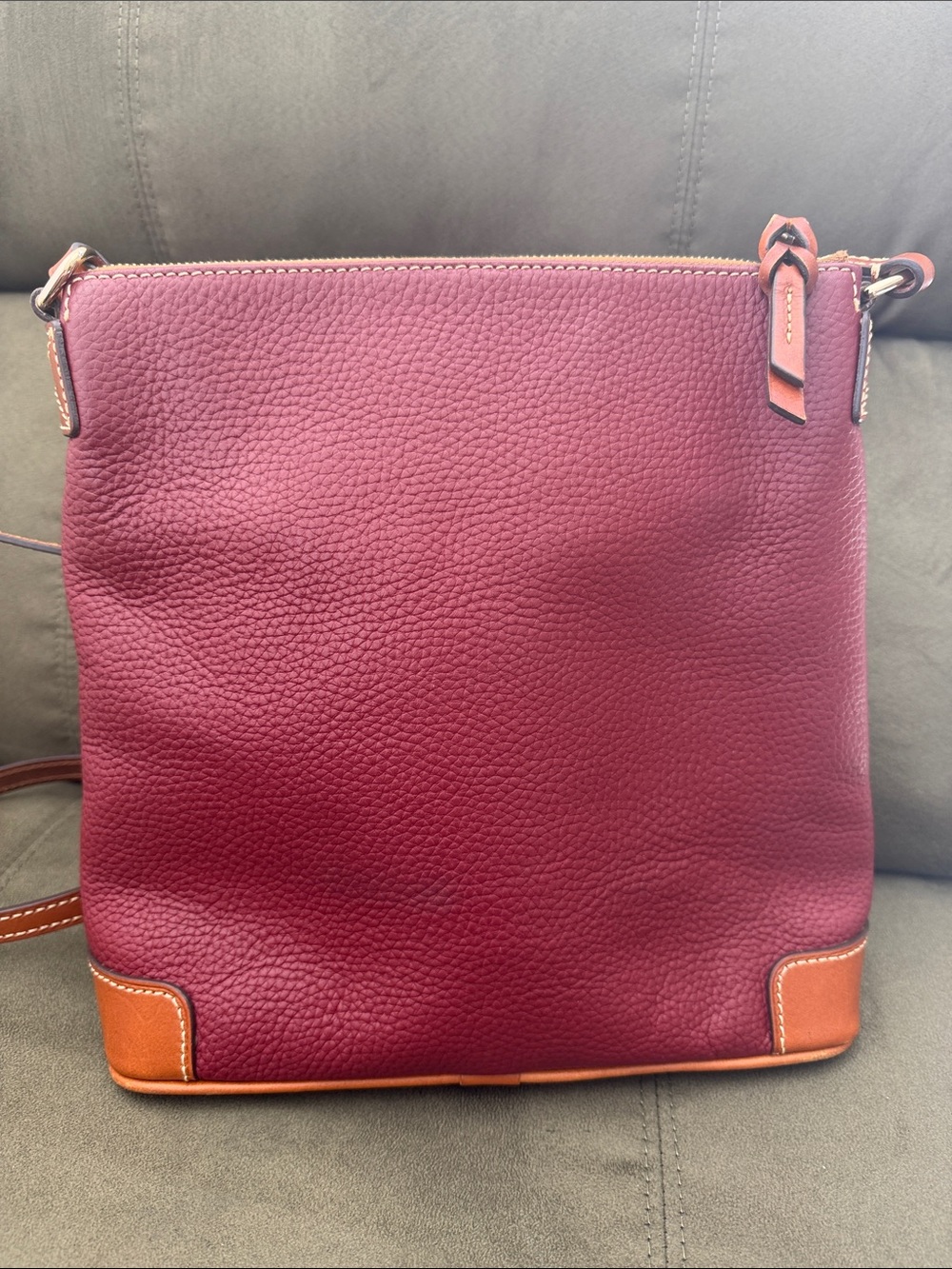 Dooney & Bourke Red Leather Crossbody with Tan Trim - like new - Picture 2 of 8